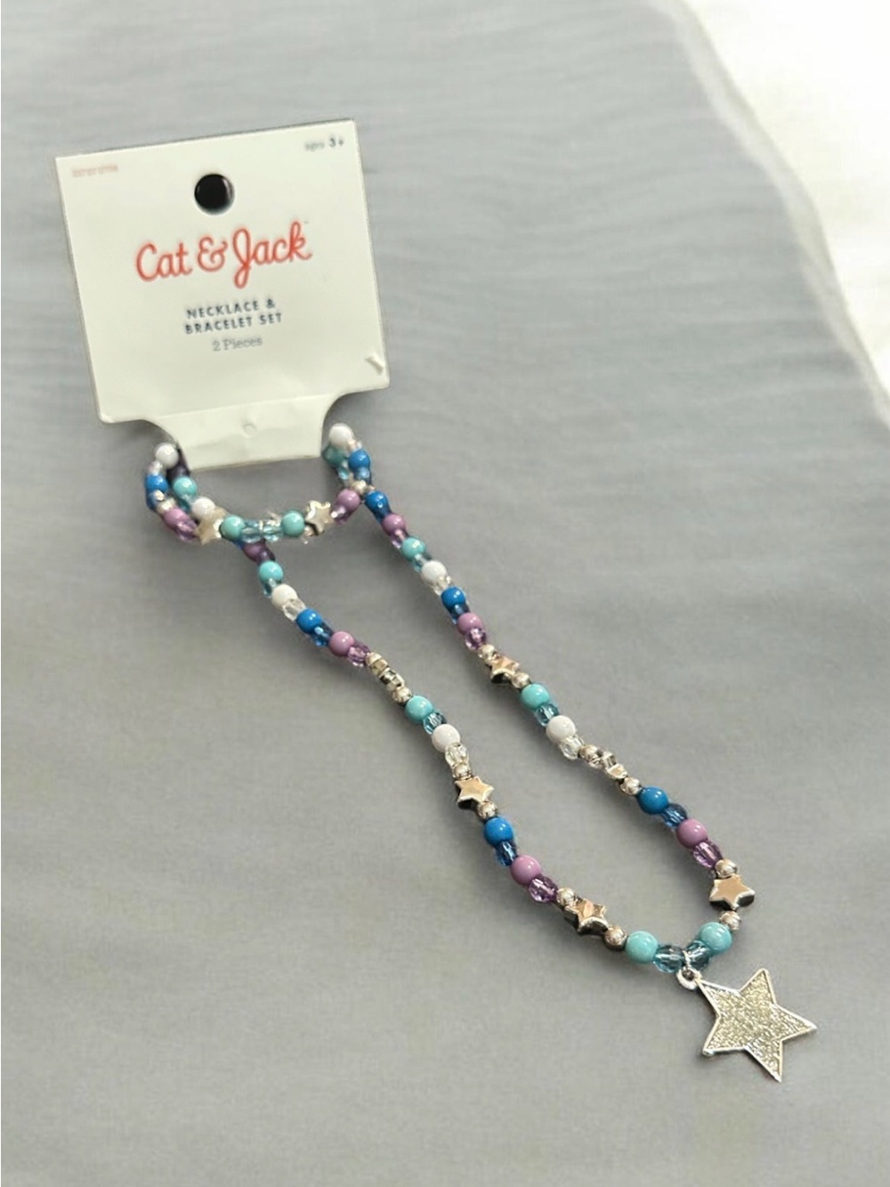 Cat & Jack Star Pendant Beaded Necklace in Aqua, Purple & Blue
1163